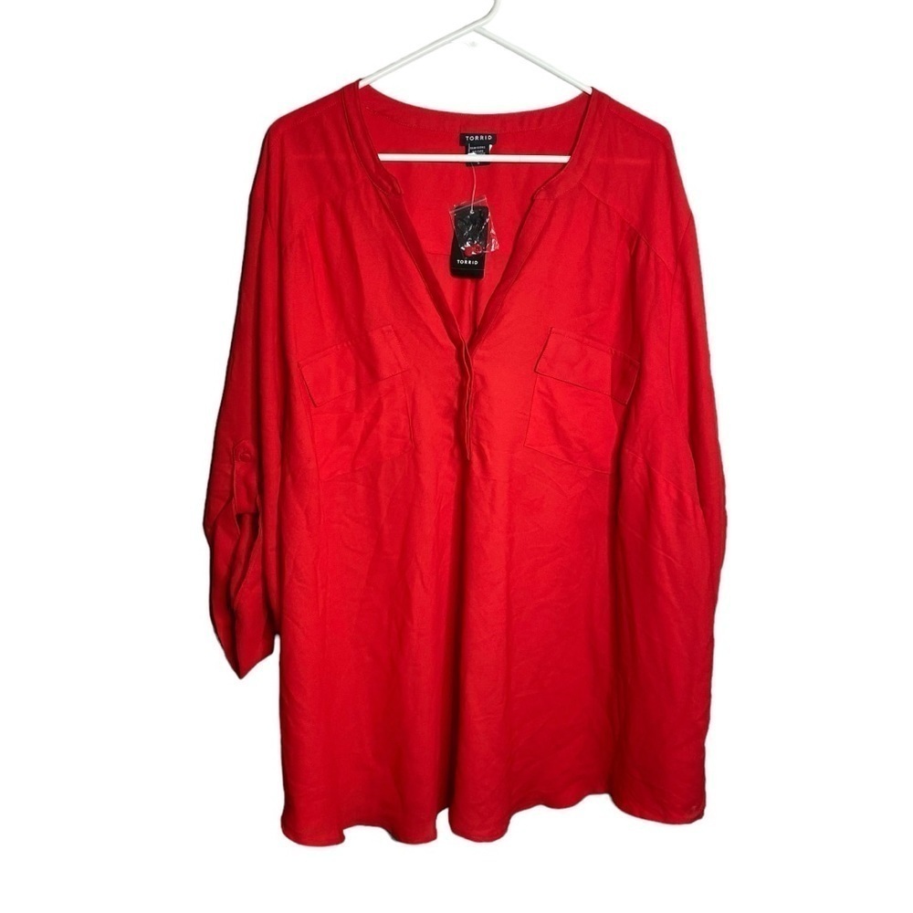 Torrid Red Long Sleeve Georgette 2 Pocket Pullover 5
